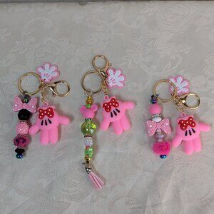Beaded Keychain YOU PICK Pink Cheetah, Tassel, Pink Furry-Fan Made Disney Design